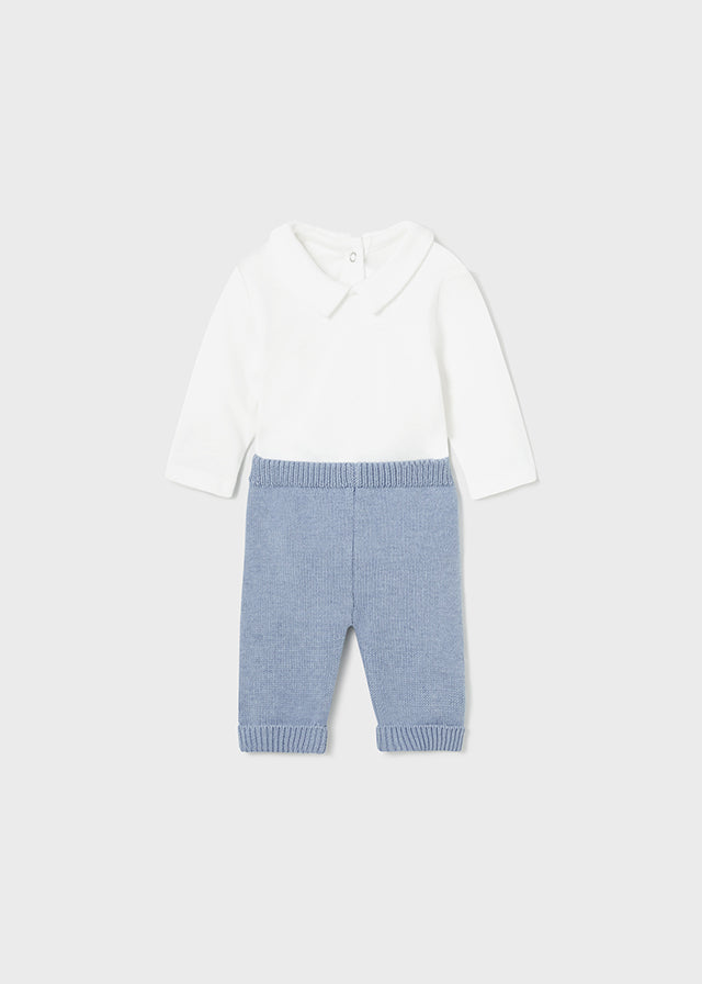 Mayoral 2516 Spanish Knitted Blue Cardigan and Trousers with Bodysuit In Stock Now