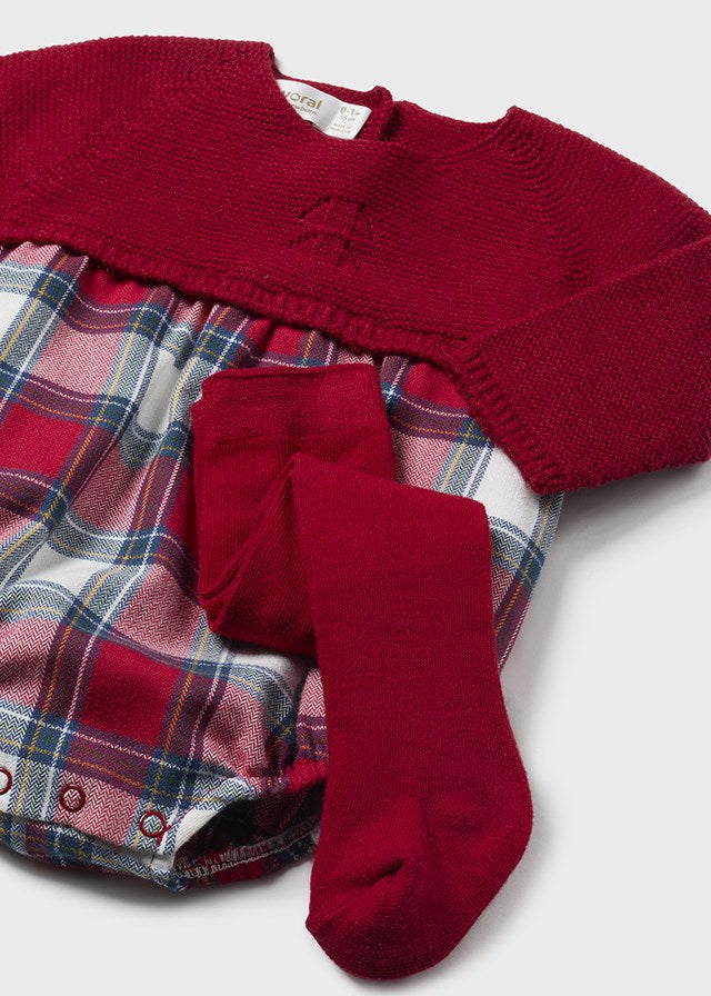 Mayoral 2634 Spanish Red Romper and Red Tights In Stock Now