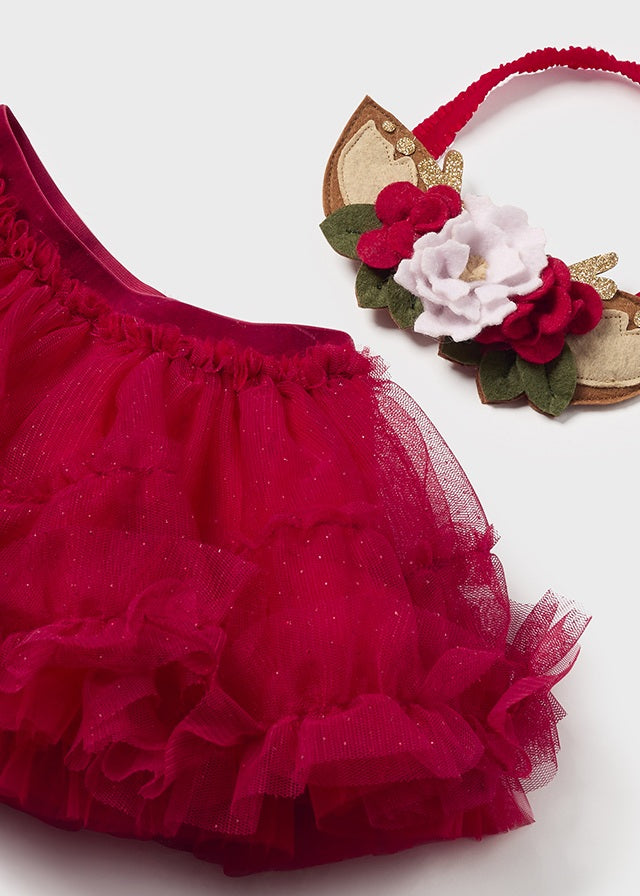 Mayoral 2701 Bodysuit and 2803 Red Spanish Skirt and Headband In Stock Now