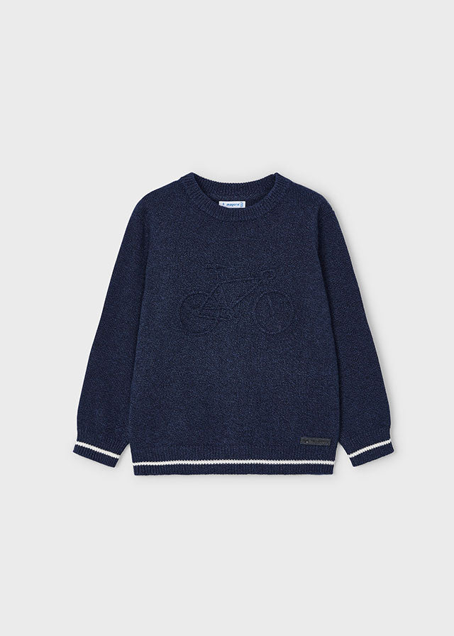 Mayoral 4341 Navy Embossed Jumper, 146 Blue Long Sleeve Shirt and 4540 Denim Jeans In Stock Now