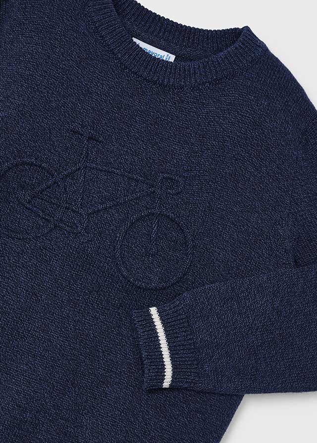 Mayoral 4341 Navy Embossed Jumper, 146 Blue Long Sleeve Shirt and 4540 Denim Jeans In Stock Now