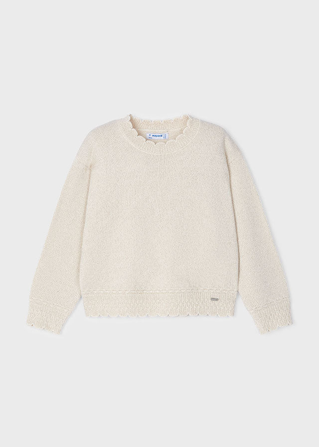 Mayoral 131 Natural Long Sleeve Blouse, 4355 Jumper and 4908 Sand Tweed Skort In Stock Now