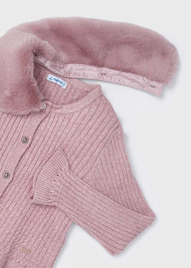 Mayoral 4362 Rose Faux Fur Collar Cardigan In Stock Now
