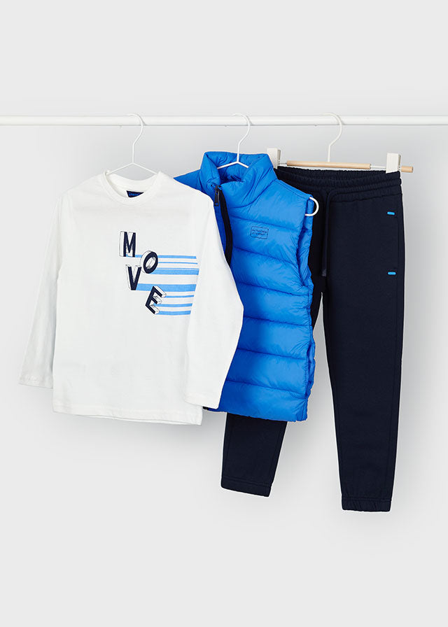 Mayoral 4606 Long Sleeve Tee-Shirt, Tracksuit Bottoms and Gilet In Stock Now