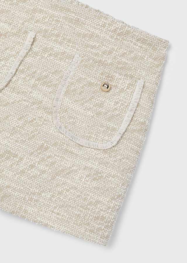 Mayoral 131 Natural Long Sleeve Blouse, 4355 Jumper and 4908 Sand Tweed Skort In Stock Now