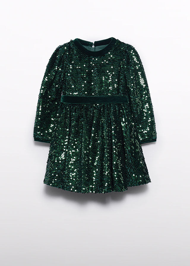 Abel & Lula 5528 Bottle Green Sequin Dress In Stock Now