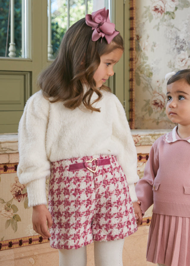 Abel & Lula 5677 Chiffon Ruffles Blouse and 5709 Houndstooth Shorts In Stock Now