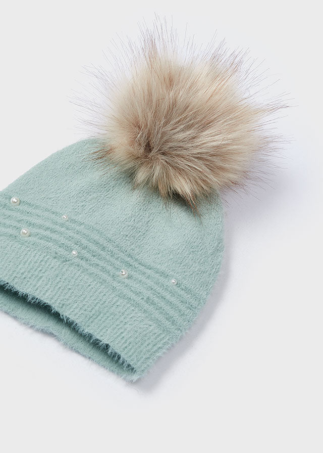 Mayoral 10825 Jade Pom Pom Hat and Scarf In Stock Now
