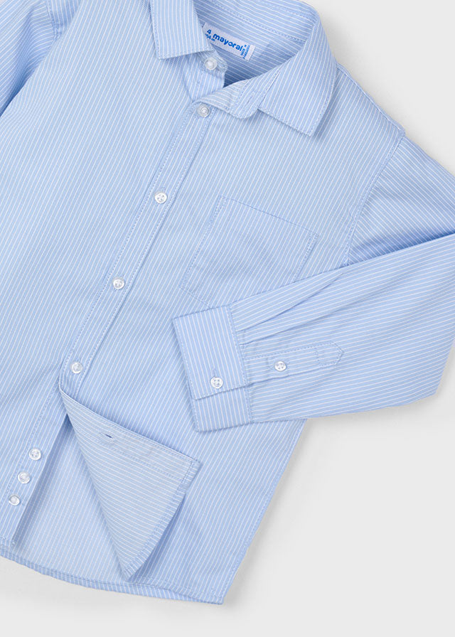 Mayoral 146 Long Sleeve Blue Stripe Shirt, Mayoral 323 Navy Jumper and Mayoral 4571 Slim Fit Denim Jeans In Stock Now