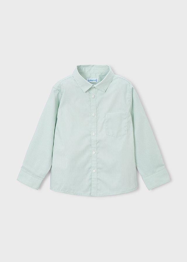 Mayoral 146 Long Sleeve Green Stripe Shirt, Mayoral 323 Green Jumper and Mayoral 513 Navy Blue Trousers In Stock Now