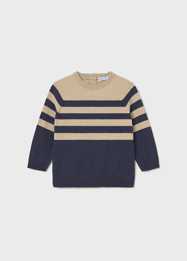 Mayoral 2107 Long Sleeve Teddy Bear Shirt, Mayoral 2342 Navy Blue Stripe Jumper and Mayoral 2502 Dark Denim Slim Fit Trousers In Stock Now