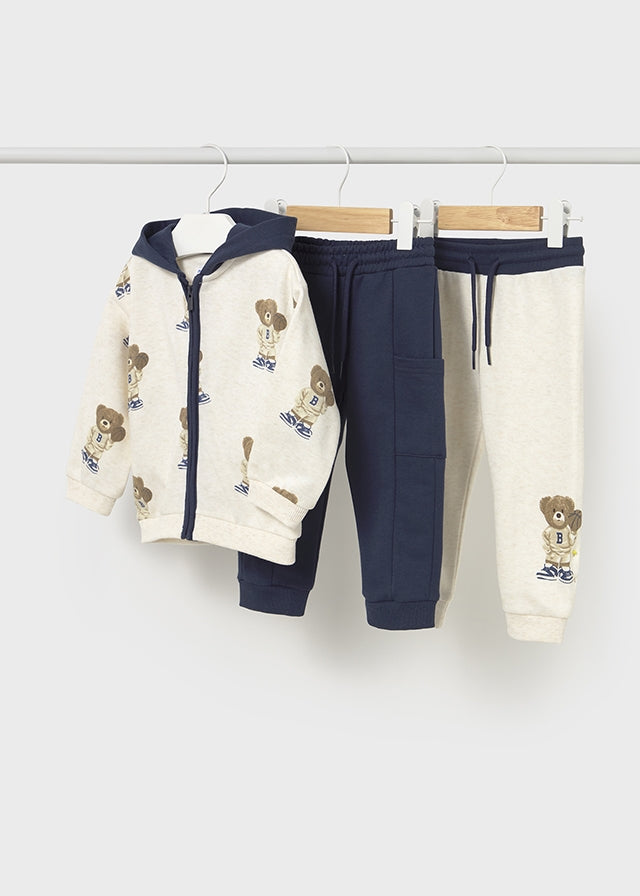 Mayoral 2058 Cream Long Sleeve Teddy Bear Tee-Shirt and Mayoral 2836 Blue Three Piece Tracksuit In Stock Now