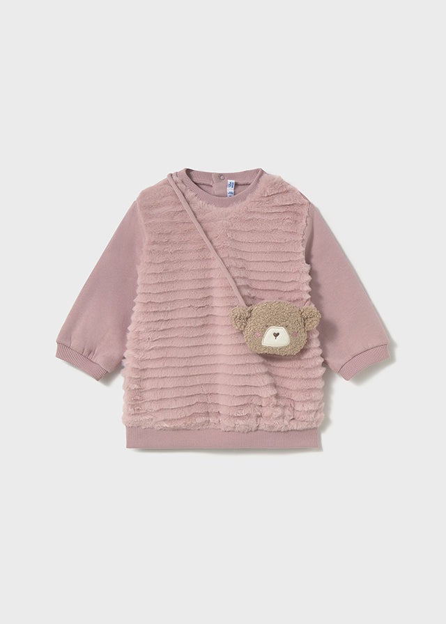 Mayoral 2919 Crystal Pink Dress with Teddy Bear Handbag In Stock Now