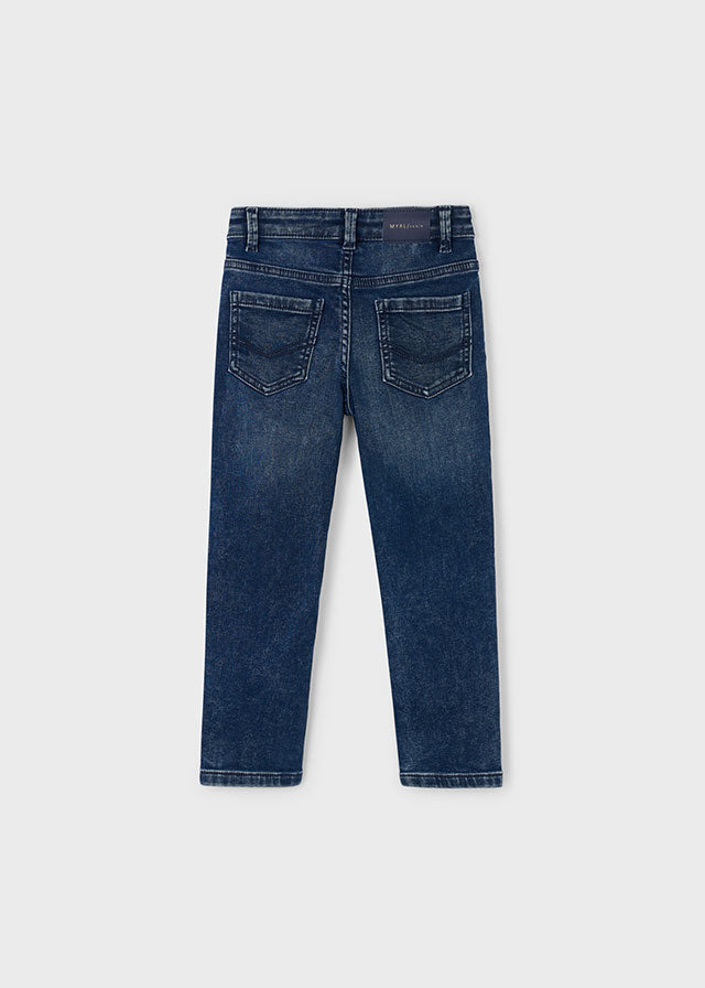 Mayoral 146 Long Sleeve Blue Stripe Shirt, Mayoral 323 Navy Jumper and Mayoral 4571 Slim Fit Denim Jeans In Stock Now