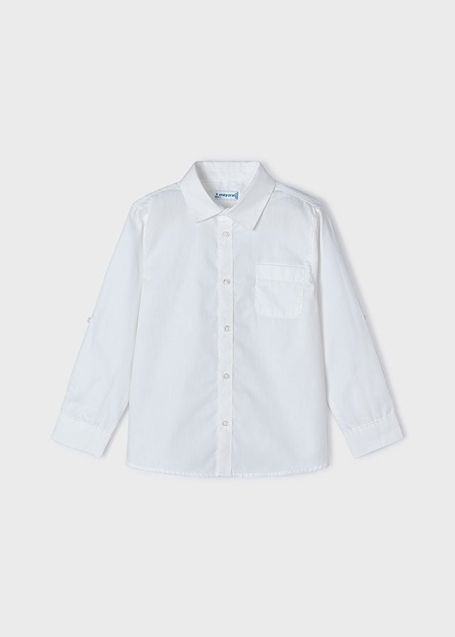 Mayoral 140 White Long Sleeve Shirt, 3267 Navy Linen Bermuda Shorts and 3485 Stone Stripes Blazer