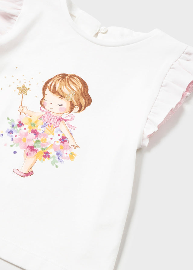 Coming Soon Mayoral 1005 White Dahlia Short Sleeve Tee-Shirt and 1981 Petunia Tulle Skirt