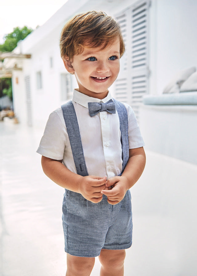 Mayoral 1247 White Shirt, Navy Shorts with Braces and Bowtie