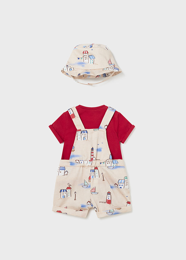 Mayoral 1638 Red Short Sleeve Tee-Shirt, Dungaree and Hat