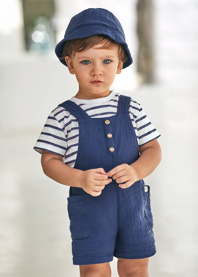 Mayoral 1651 Ink Stripe Short Sleeve Tee-Shirt, Dungaree and Hat