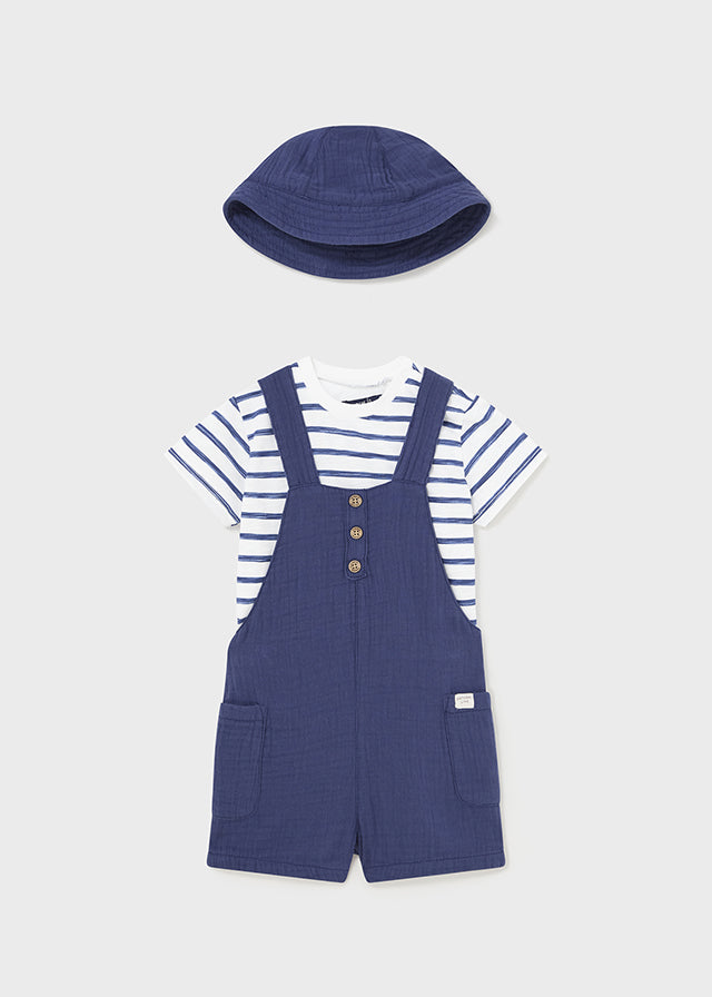 Mayoral 1651 Ink Stripe Short Sleeve Tee-Shirt, Dungaree and Hat
