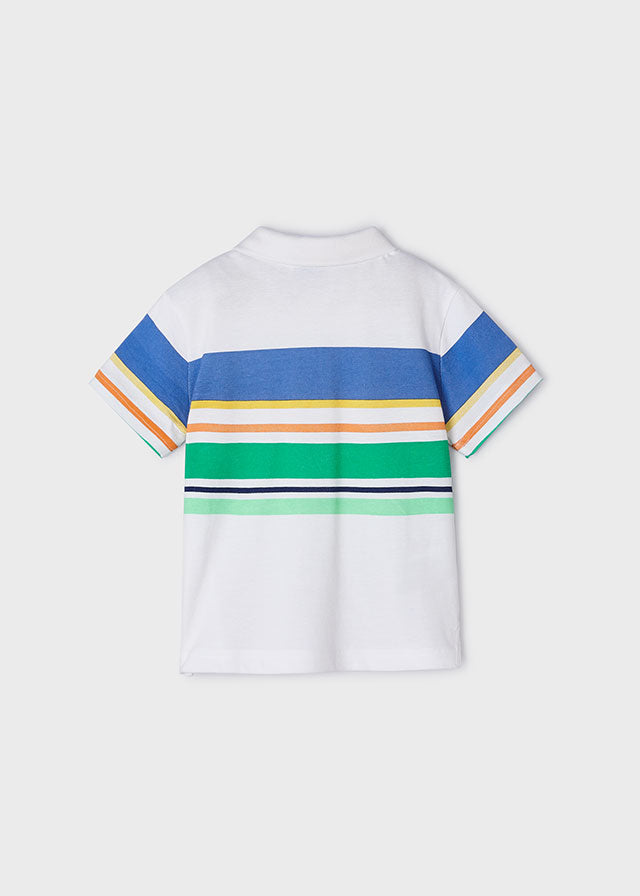 Mayoral 3104 Short Sleeve Stripe Polo Shirt, 3357 Multicolour Stripes Jumper and 3269 Bermuda Shorts