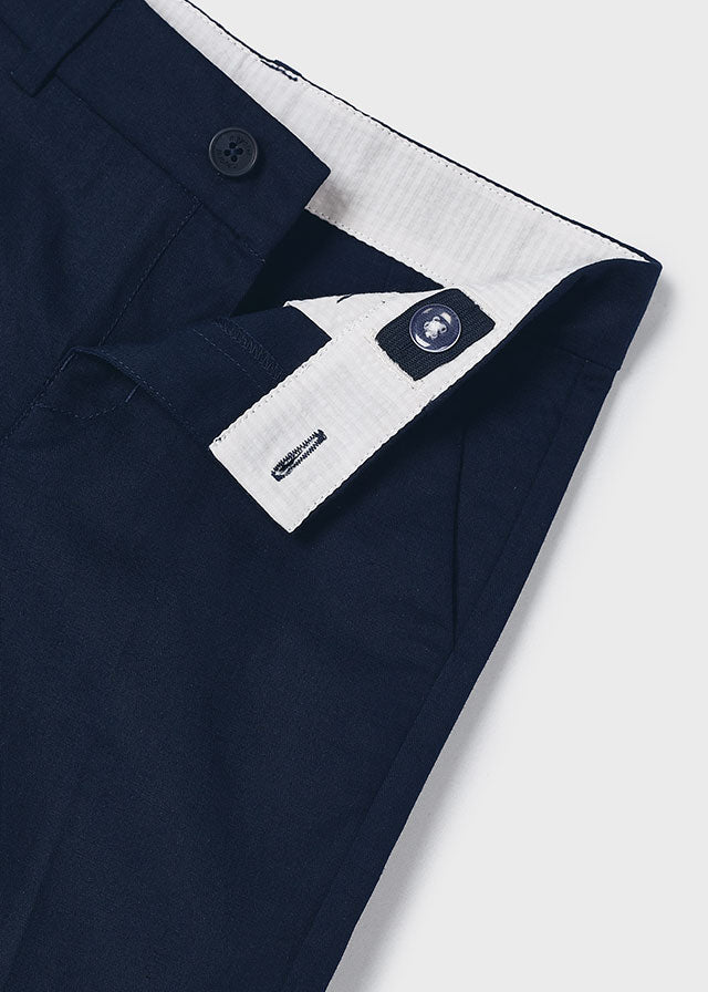 Pre-Order Mayoral 3112 Sky Blue Button Down Shirt, 3357 Navy Stripes Jumper and 3267 Navy Linen Bermuda Shorts