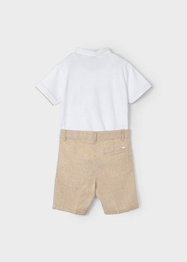 Coming Soon Mayoral 3282 Ochre Polo Shirt and Linen Short Set