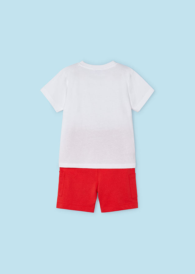 Pre-Order Mayoral 3603 White Short Sleeve Tee-Shirt and Watermelon Shorts