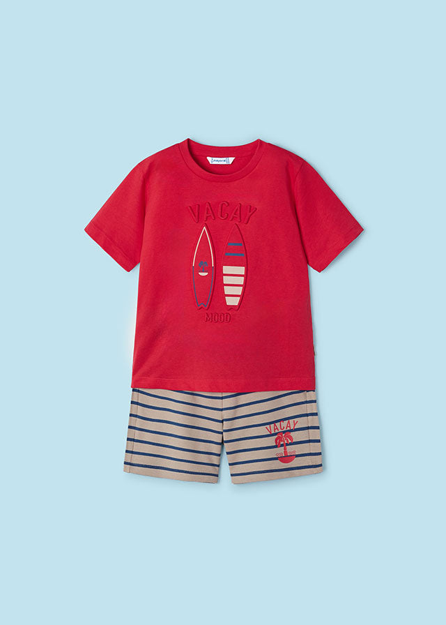Pre-Order Mayoral 3607 Watermelon Short Sleeve Tee-Shirt and Stripe Shorts
