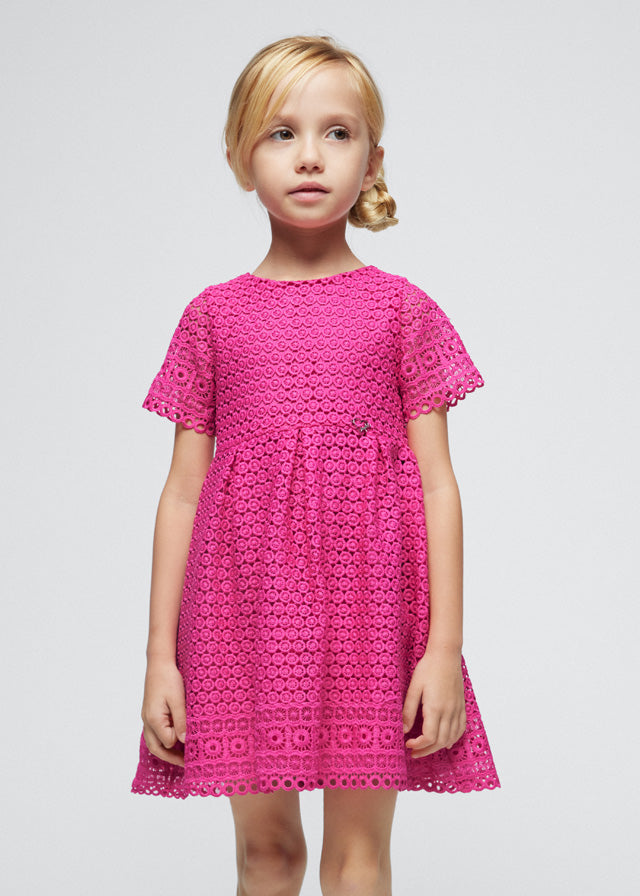 Coming Soon Mayoral 3918 Fuchsia Embroidered Lace Dress
