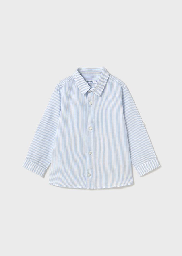 Mayoral 1116 Light Blue Linen Shirt, Mayoral 522 Light Blue Twill Trousers and Mayoral 1302 Jumper In Stock Now