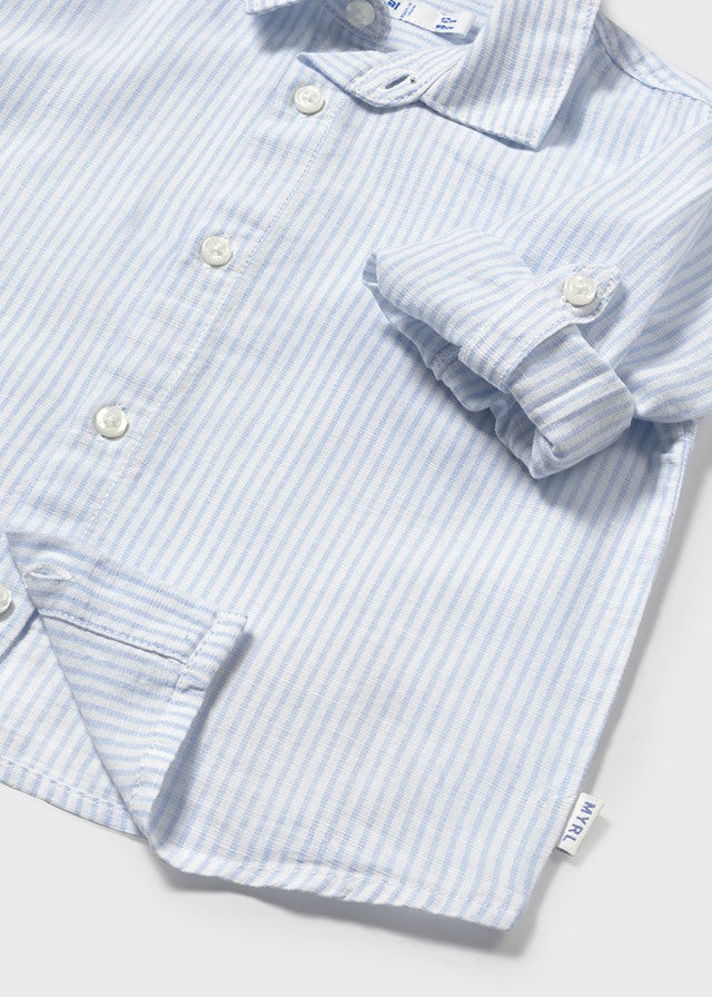 Mayoral 1116 Light Blue Linen Shirt, Mayoral 522 Light Blue Twill Trousers and Mayoral 1302 Jumper In Stock Now