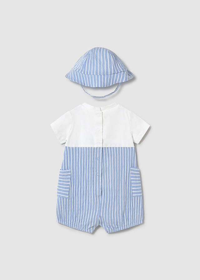 Mayoral 1602 Sky Blue Romper and Hat In Stock Now