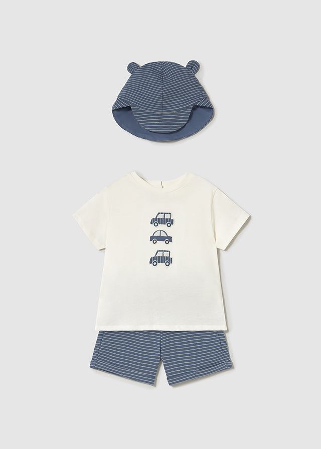 Mayoral 1651 Blue Shorts Set and Hat In Stock Now