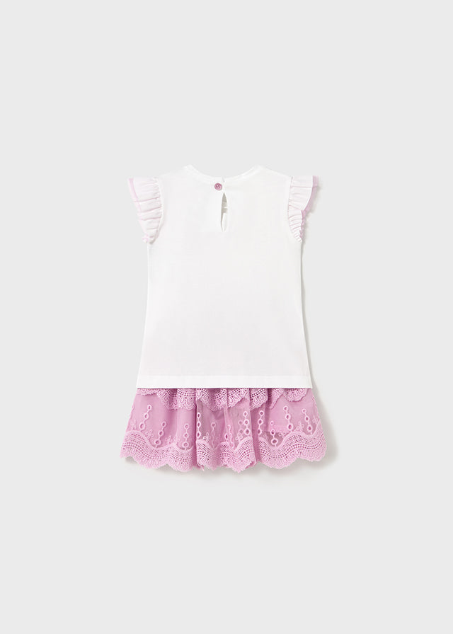 Mayoral 1929 Mauve Embroidered Tulle Skirt Set In Stock Now