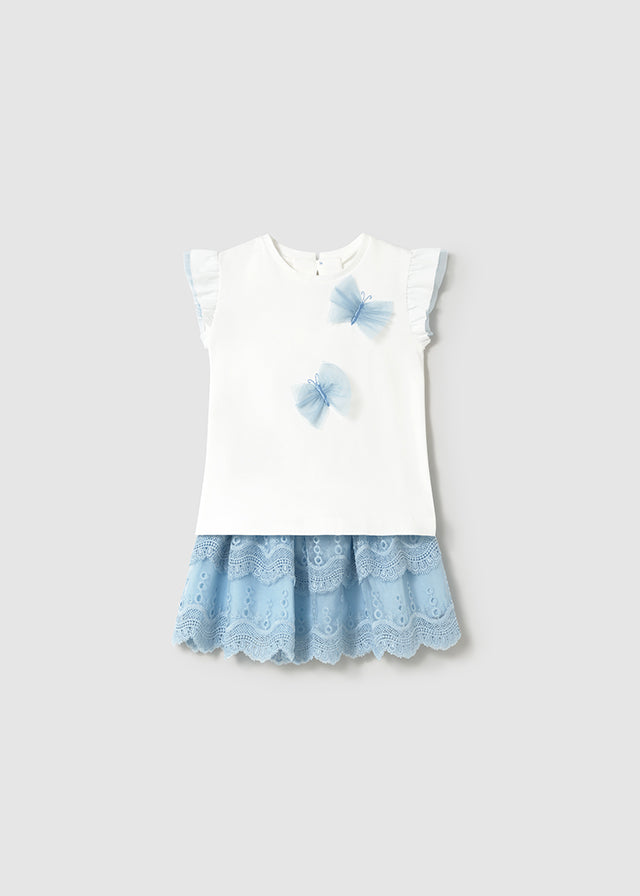 Mayoral 1929 Sky Embroidered Tulle Skirt Set In Stock Now