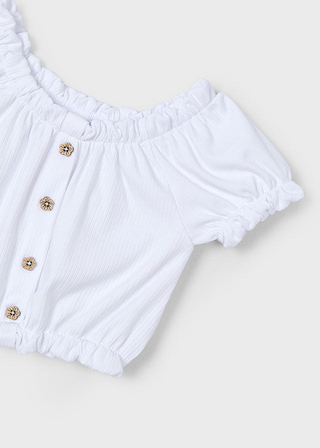 Mayoral 3008 White Top and Mayoral 3903 Embroidered Skirt In Stock Now