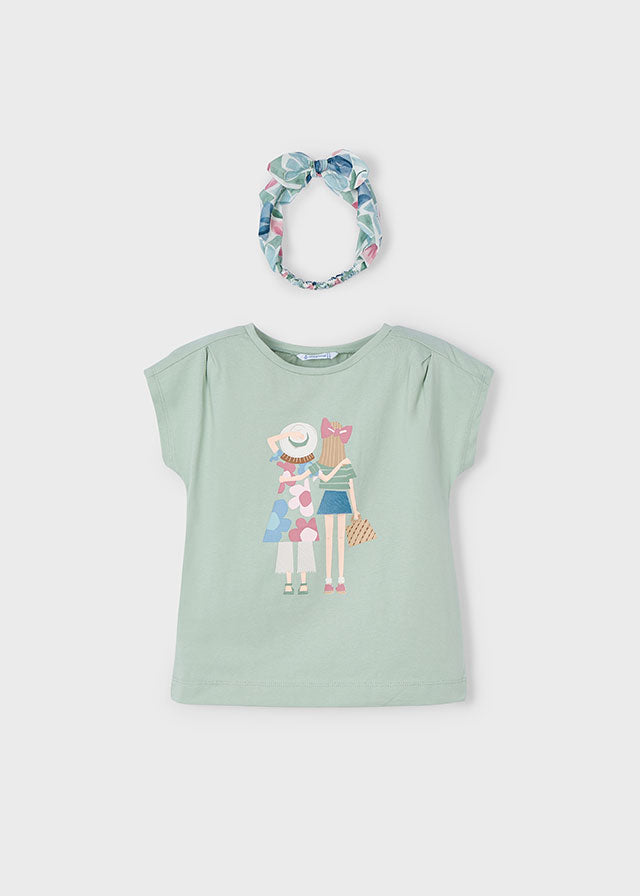 Mayoral 3009 Jade Tee-Shirt, Headband and Mayoral 3203 Mint Shorts In Stock Now