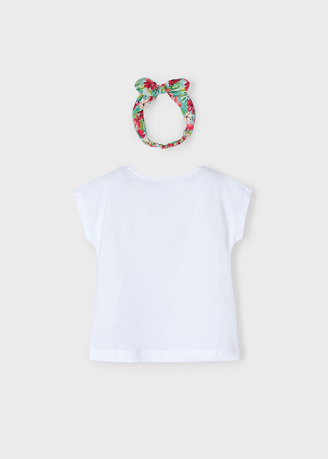 Mayoral 3009 White Tee-Shirt, Headband and Mayoral 3908 Aqua Shorts In Stock Now