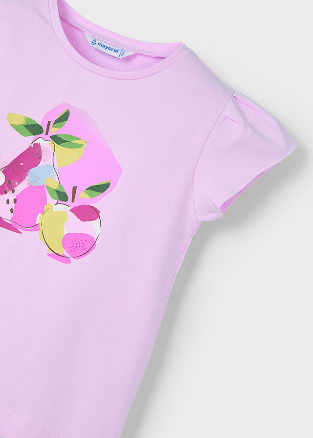 Mayoral 3015 Mauve Tee-Shirt and Mayoral 3905 Mauve Printed Shorts In Stock Now