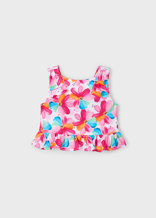 Mayoral 3023 Magenta Peplum Top and Mayoral 3905 Magenta Printed Shorts In Stock Now