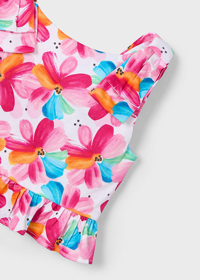 Mayoral 3023 Magenta Peplum Top and Mayoral 3905 Magenta Printed Shorts In Stock Now
