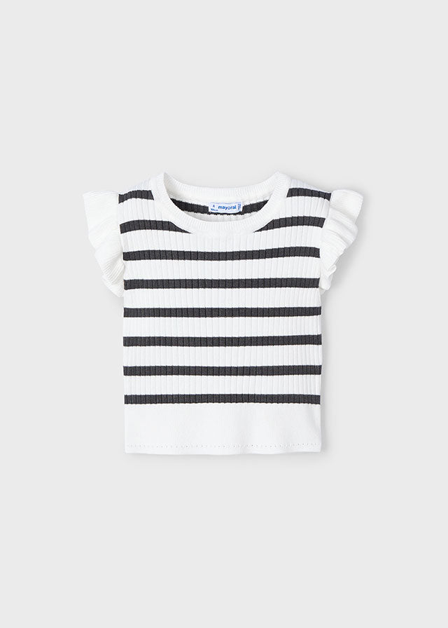 Mayoral 3024 White Stripe Top and Mayoral 3906 Black Shorts In Stock Now