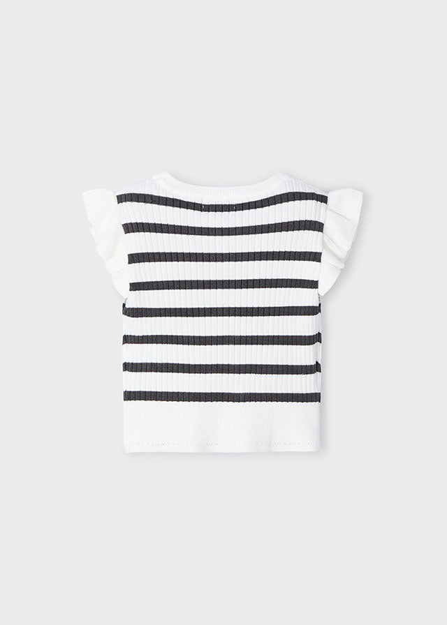 Mayoral 3024 White Stripe Top and Mayoral 3906 Black Shorts In Stock Now