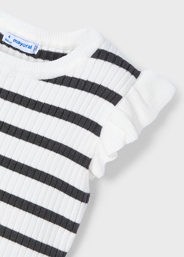 Mayoral 3024 White Stripe Top and Mayoral 3906 Black Shorts In Stock Now