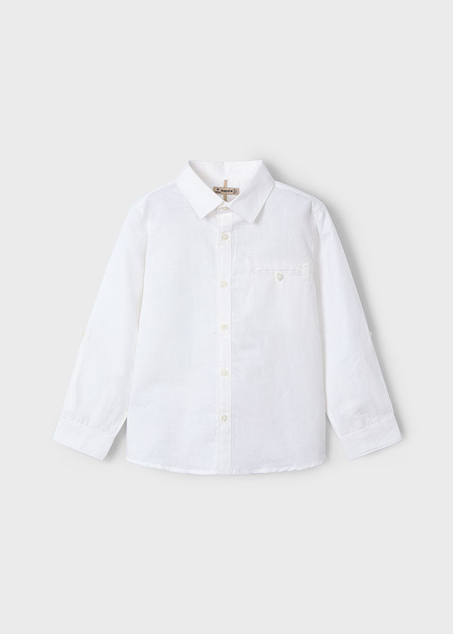 Mayoral 3121 White Linen Long Sleeve Shirt, Mayoral 3567 Dark Denim Jeans and Mayoral 311 Jumper In Stock Now
