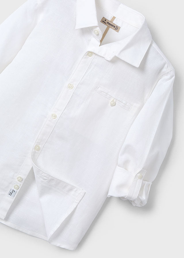 Mayoral 3121 White Linen Long Sleeve Shirt, Mayoral 3567 Dark Denim Jeans and Mayoral 311 Jumper In Stock Now
