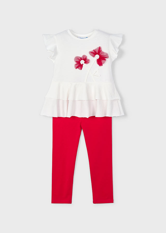 Mayoral 3704 Red Frilled Leggings Set In Stock Now