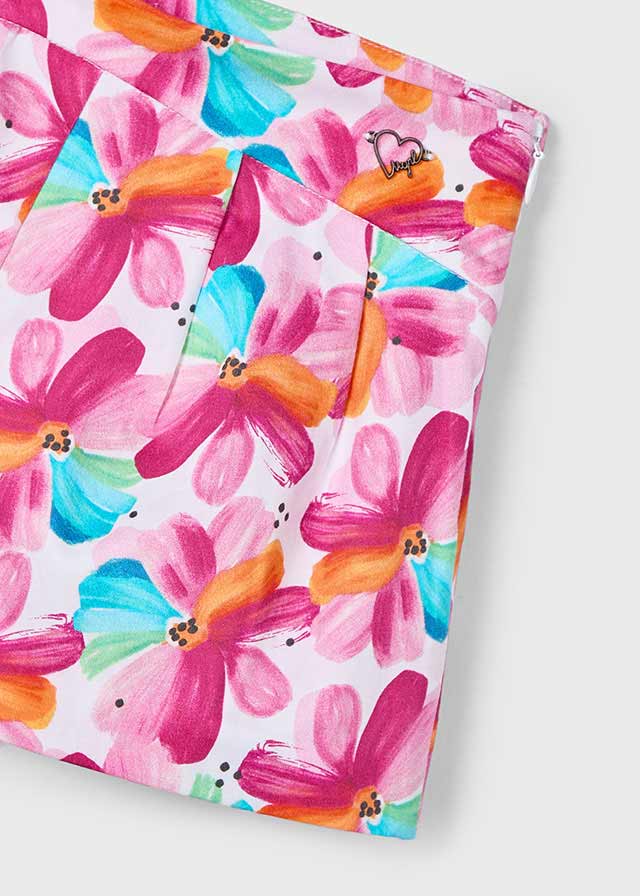 Mayoral 3023 Magenta Peplum Top and Mayoral 3905 Magenta Printed Shorts In Stock Now