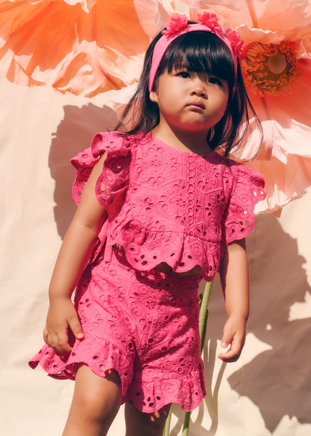 Abel & Lula 5218 Fuchsia Embroidered Shorts Set In Stock Now
